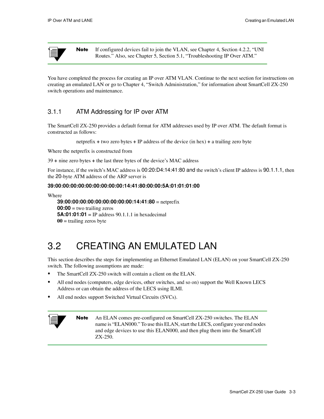 Cabletron Systems ZX-250 manual Creating AN Emulated LAN, ATM Addressing for IP over ATM 