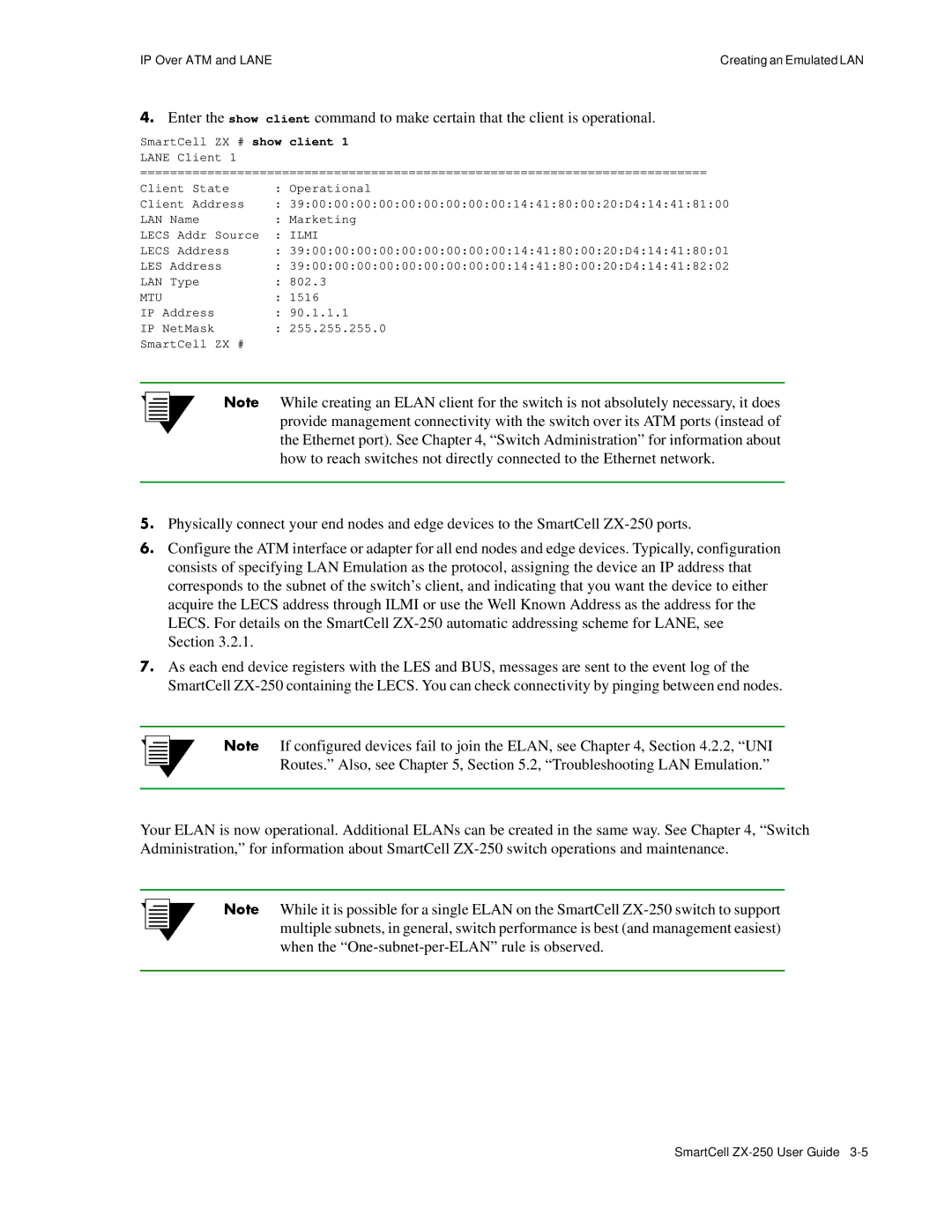 Cabletron Systems ZX-250 manual IP Over ATM and LANECreating an Emulated LAN 