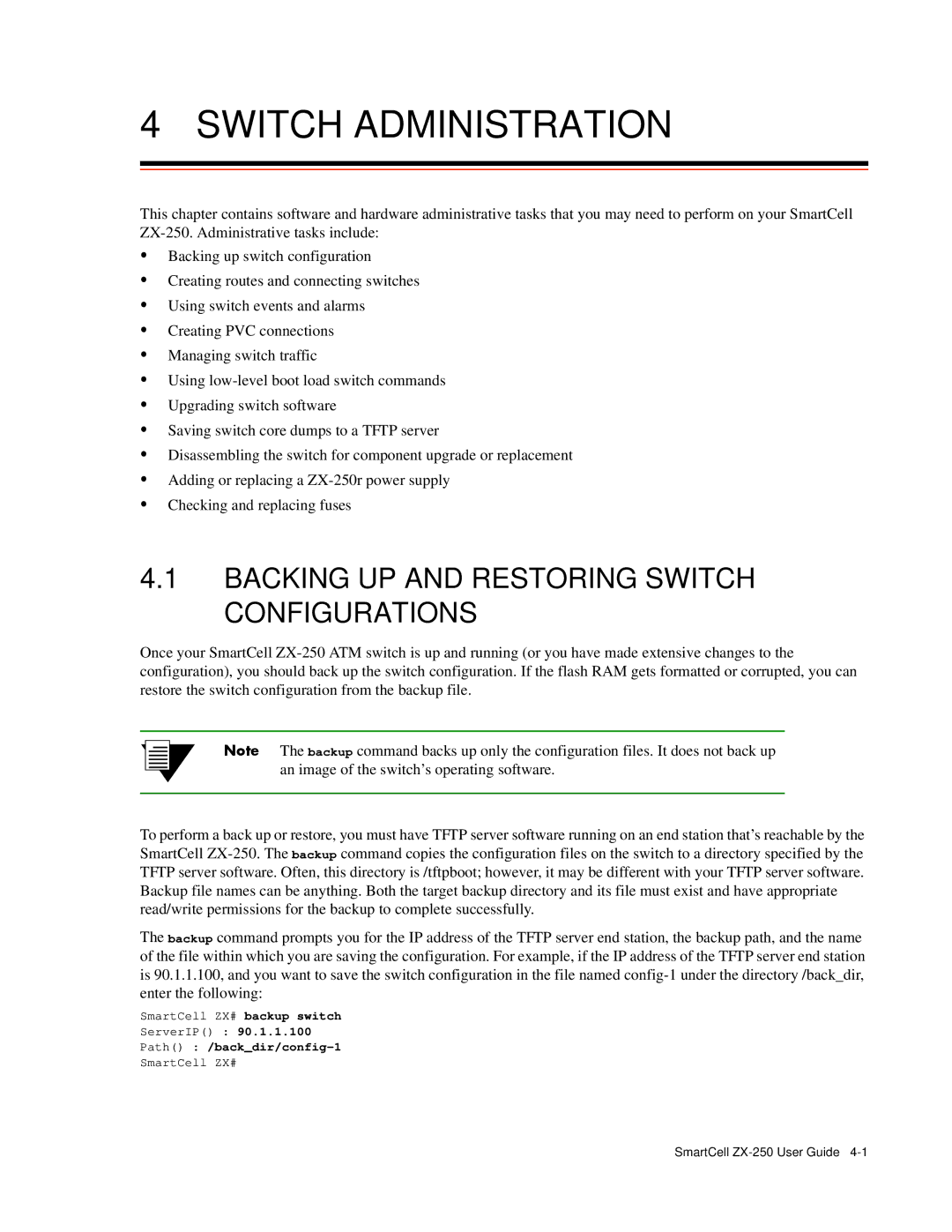 Cabletron Systems ZX-250 manual Backing UP and Restoring Switch Configurations, Path /backdir/config-1 