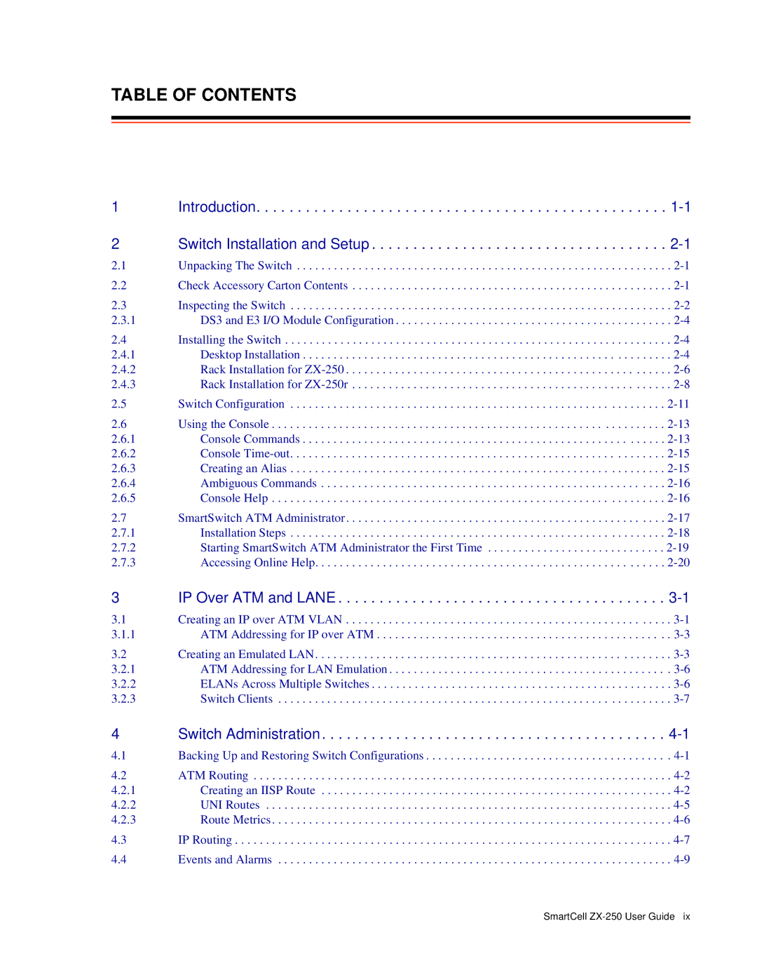 Cabletron Systems ZX-250 manual Table of Contents 