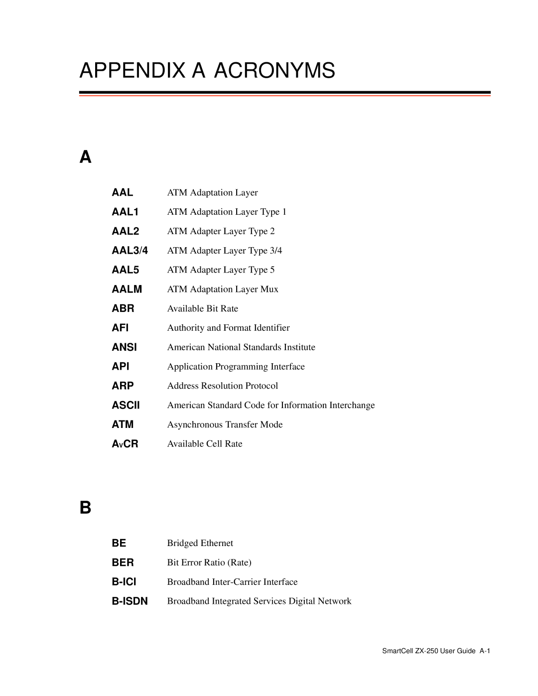 Cabletron Systems ZX-250 manual Appendix a Acronyms 