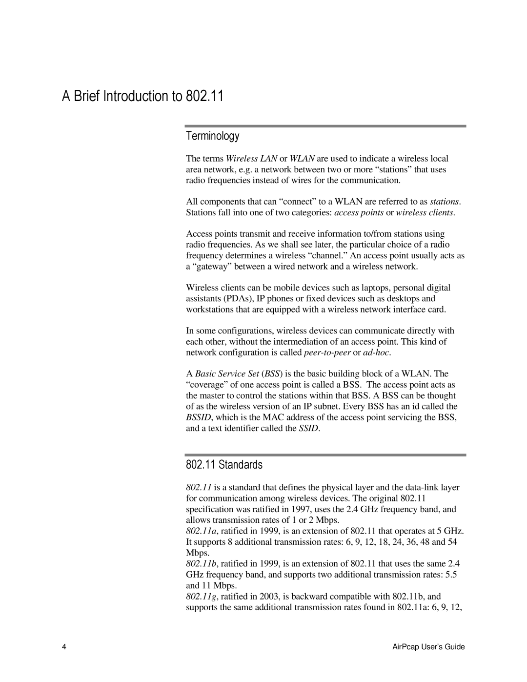 Cace Technologies AirPcap Wireless Capture Adapters manual Brief Introduction to, Terminology, Standards 