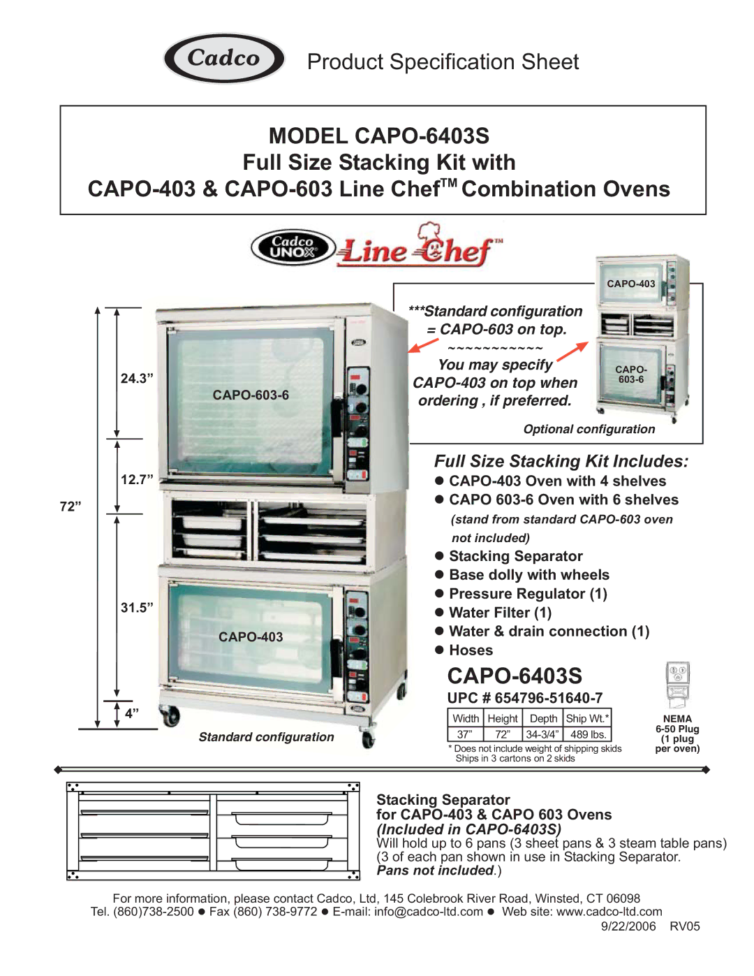 Cadco CAPO-6403S specifications Upc #, CAPO-603-6, CAPO-403, Nema 