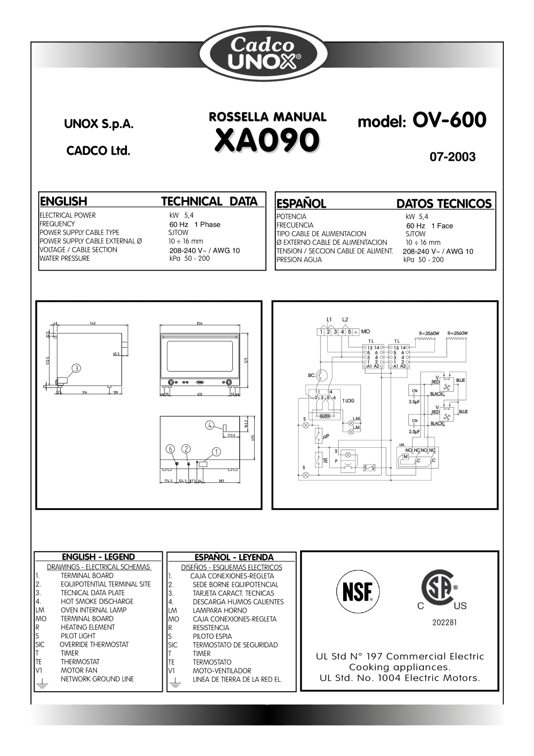 Cadco OV-400, OV-250, OV-600, OV-500 instruction manual XA090 