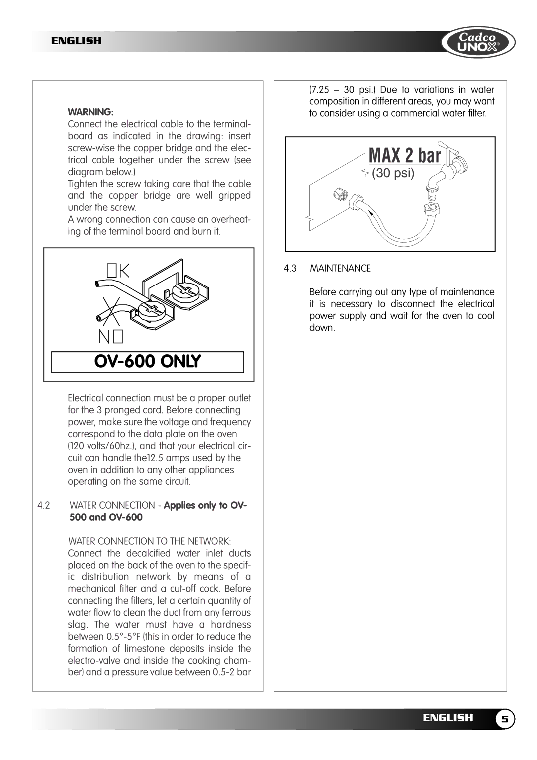 Cadco OV-250, OV-400, OV-500 instruction manual OV-600 only, Maintenance 