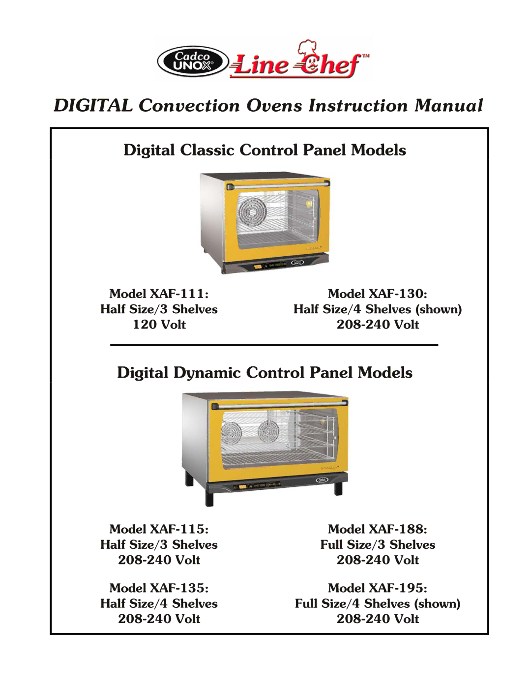 Cadco XAF-195, XAF-115, XAF-135, XAF-188, XAF-130 instruction manual Digital Classic Control Panel Models 