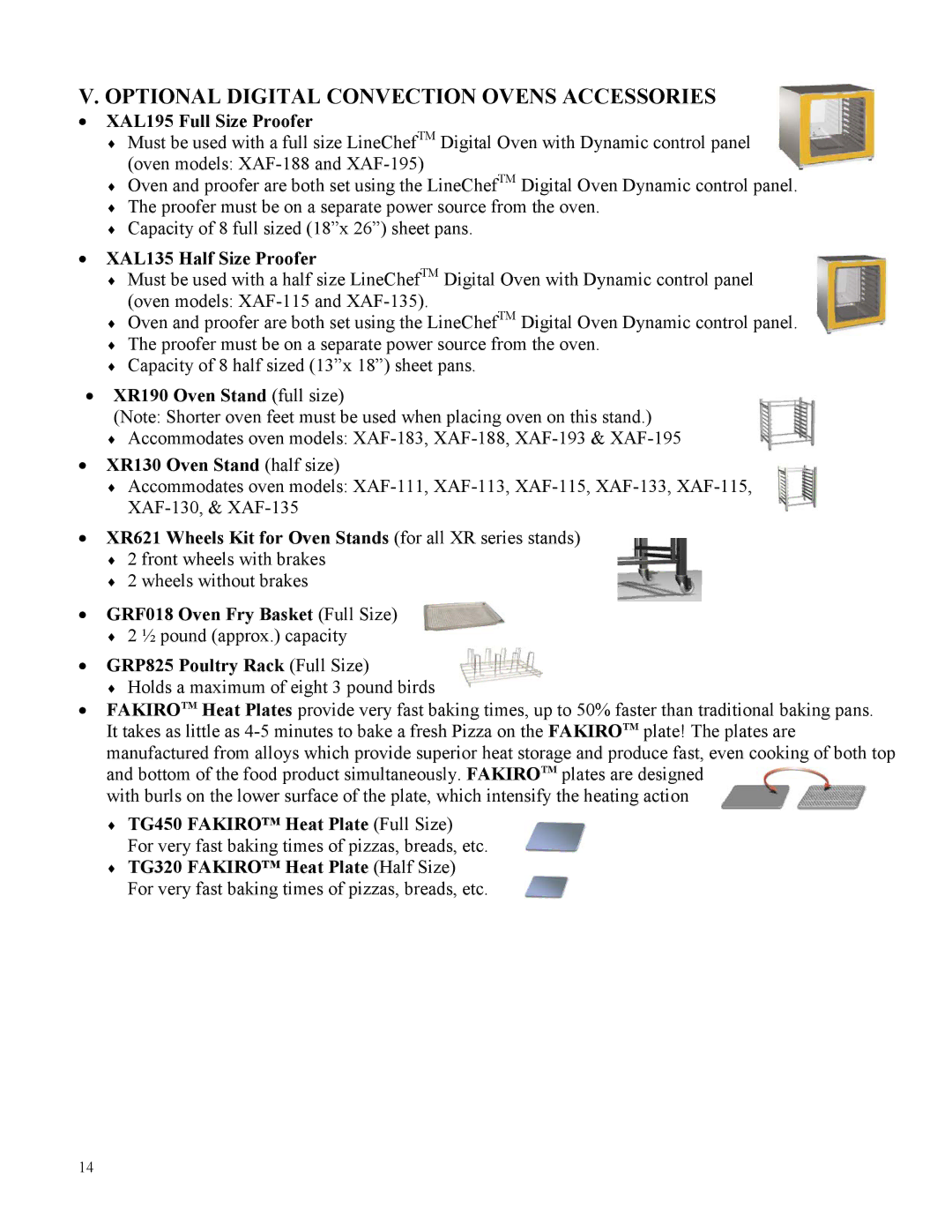 Cadco XAF-130, XAF-115, XAF-195, XAF-135, XAF-188 instruction manual Optional Digital Convection Ovens Accessories 