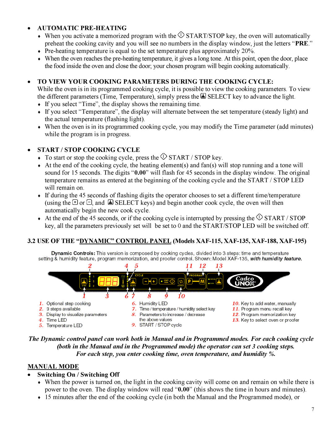 Cadco XAF-135, XAF-115, XAF-195, XAF-188 Automatic PRE-HEATING, To View Your Cooking Parameters During the Cooking Cycle 