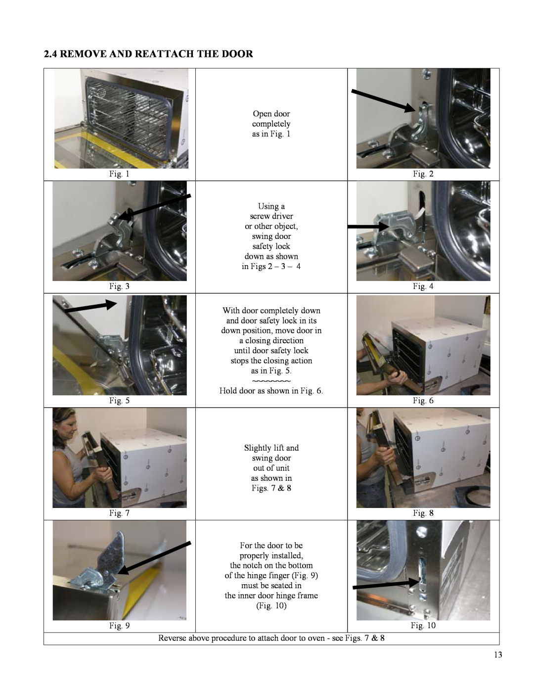 Cadco XAF-188, XAF-115, XAF-195, XAF-135, XAF-130 instruction manual Remove And Reattach The Door 