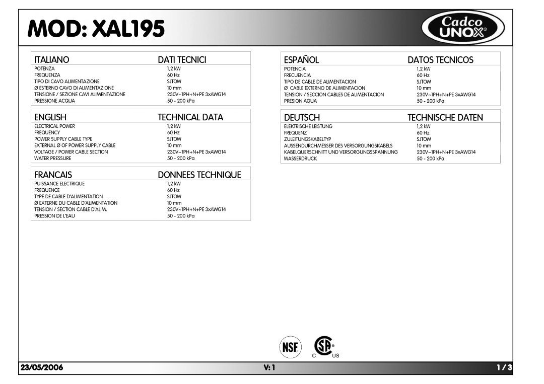 Cadco XAL-195 specifications ##!$% 