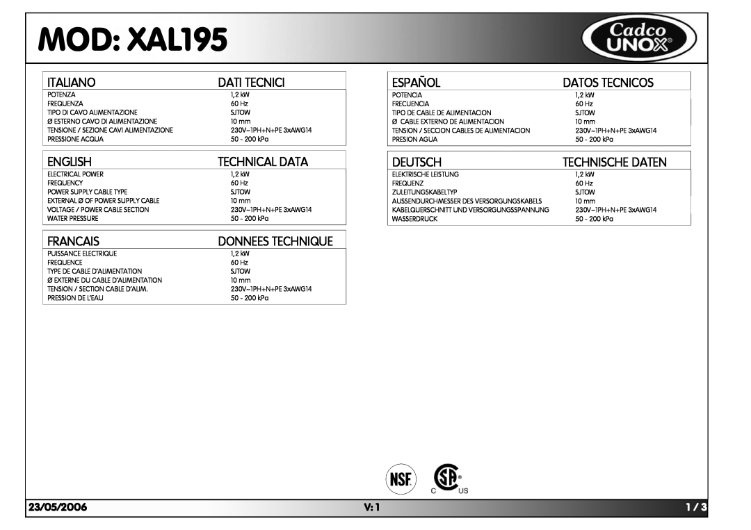 Cadco XAL-195 specifications ##!$%, 0+%%% 