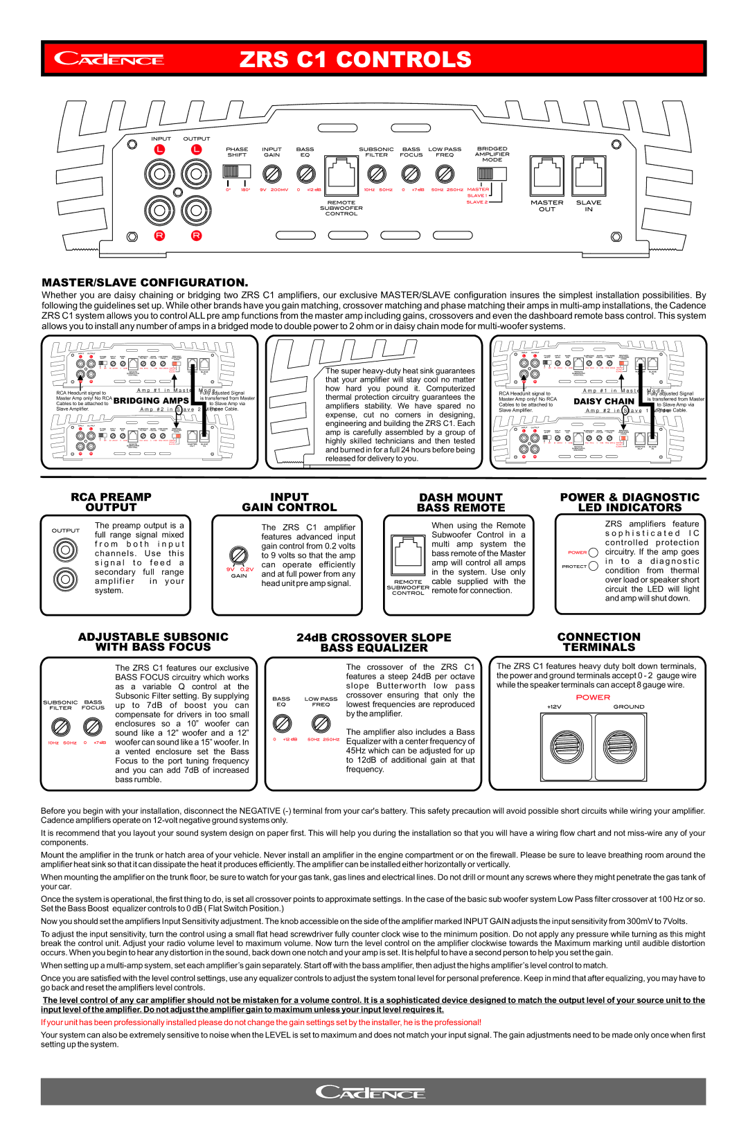 Cadence dimensions ZRS C1 Controls, MASTER/SLAVE Configuration 