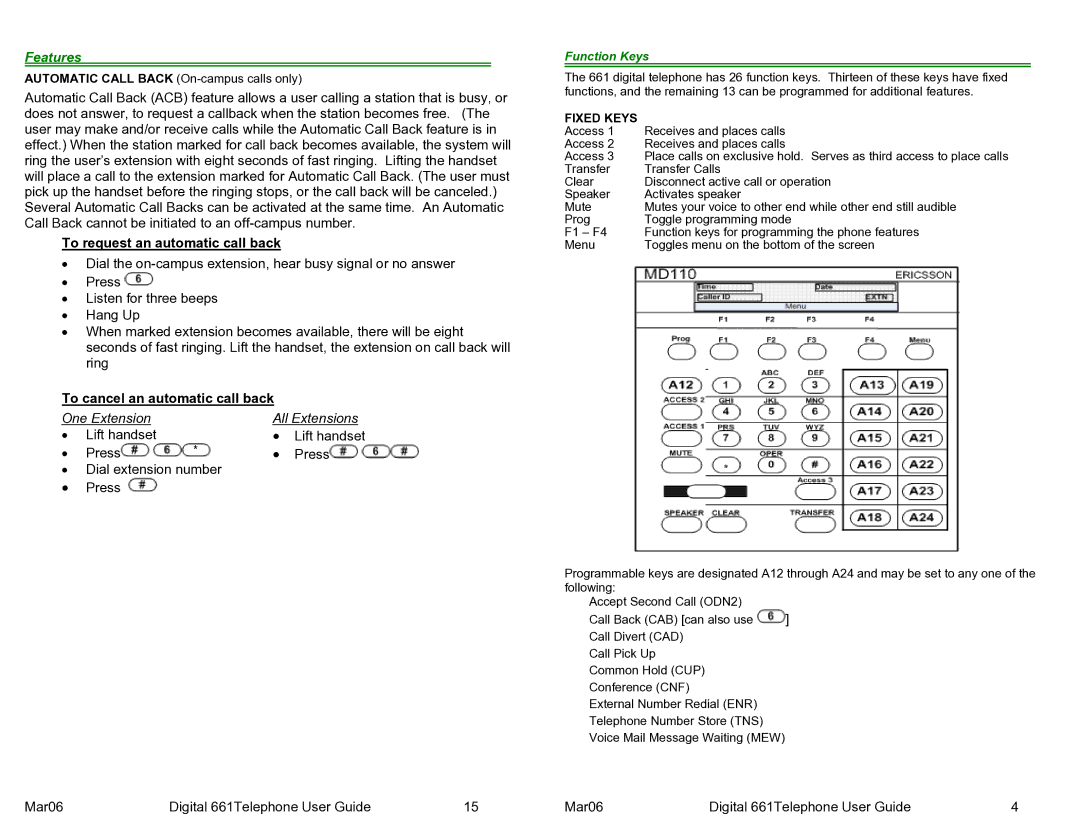 Cadence Mar06 manual Function Keys, Fixed Keys 