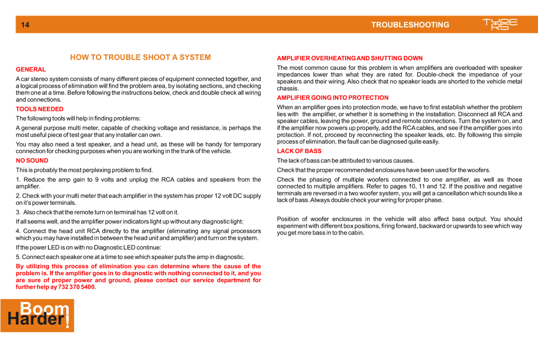 Cadence MONO CLASS D manual Troubleshooting, HOW to Trouble Shoot a System 