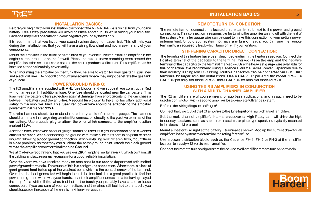 Cadence MONO CLASS D manual Installation Basics, POWER/GROUND Wiring, Remote Turn on Conection 