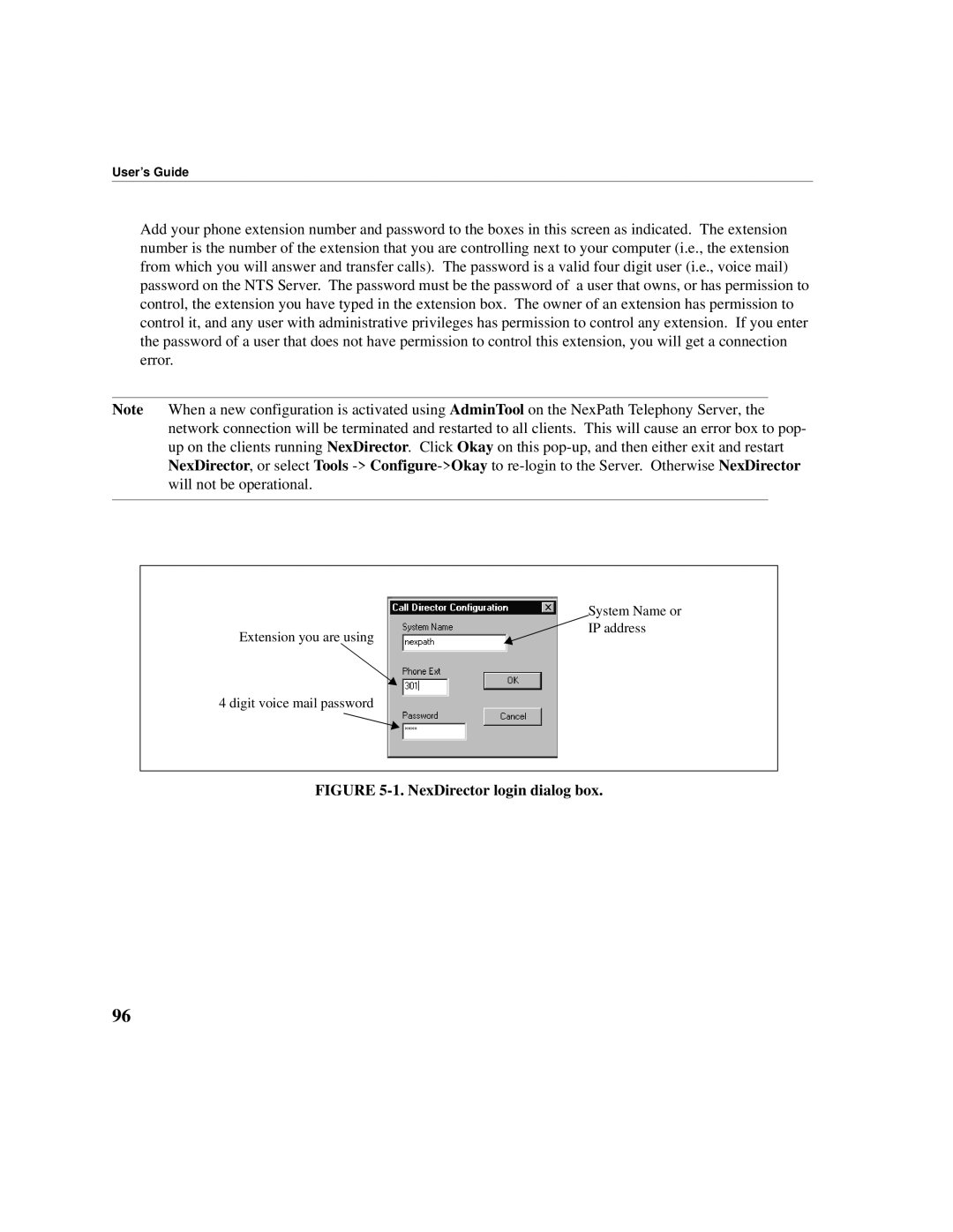 Cadence Telephony manual NexDirector login dialog box 