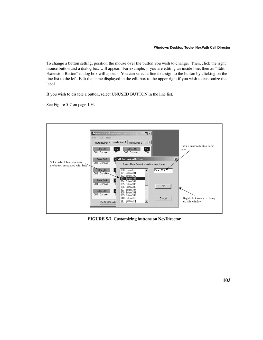 Cadence Telephony manual 103, Customizing buttons on NexDirector 