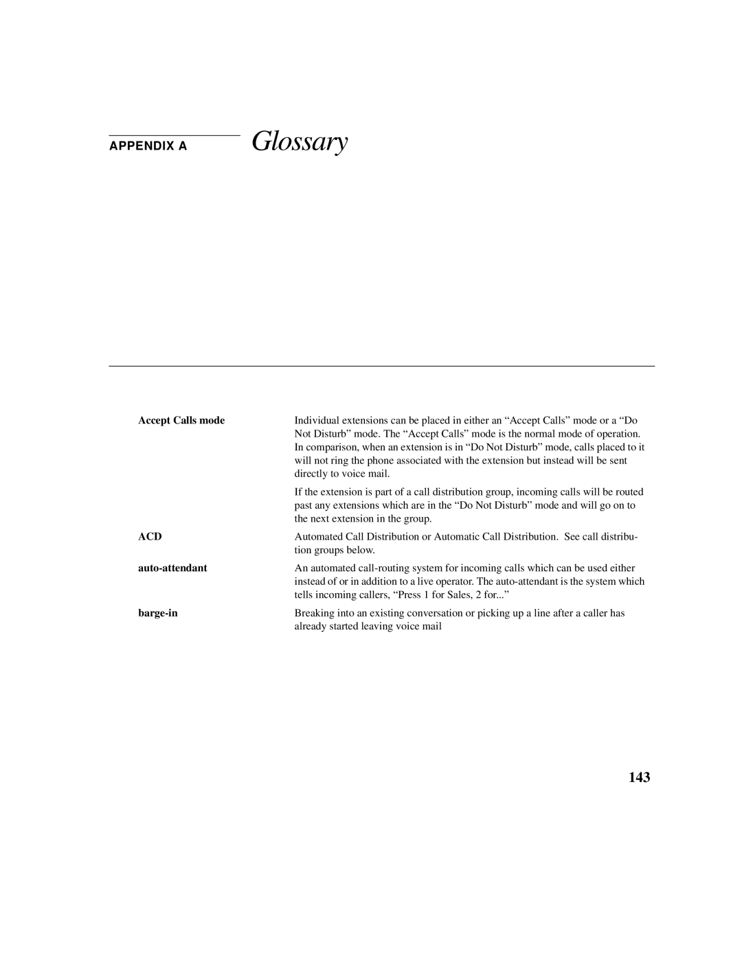 Cadence Telephony manual Glossary, 143 