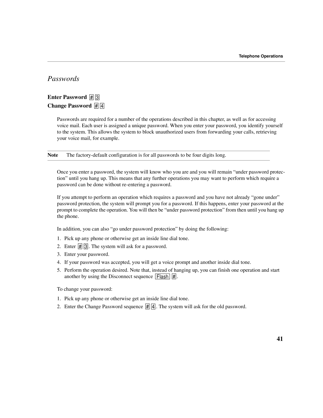 Cadence Telephony manual Passwords, Enter Password # Change Password # 