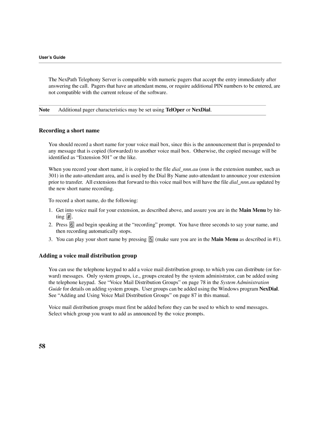 Cadence Telephony manual Recording a short name, Adding a voice mail distribution group 