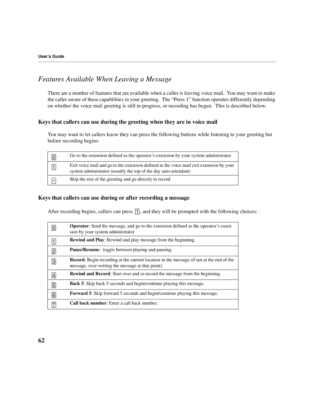 Cadence Telephony manual Features Available When Leaving a Message, Call back number Enter a call back number 