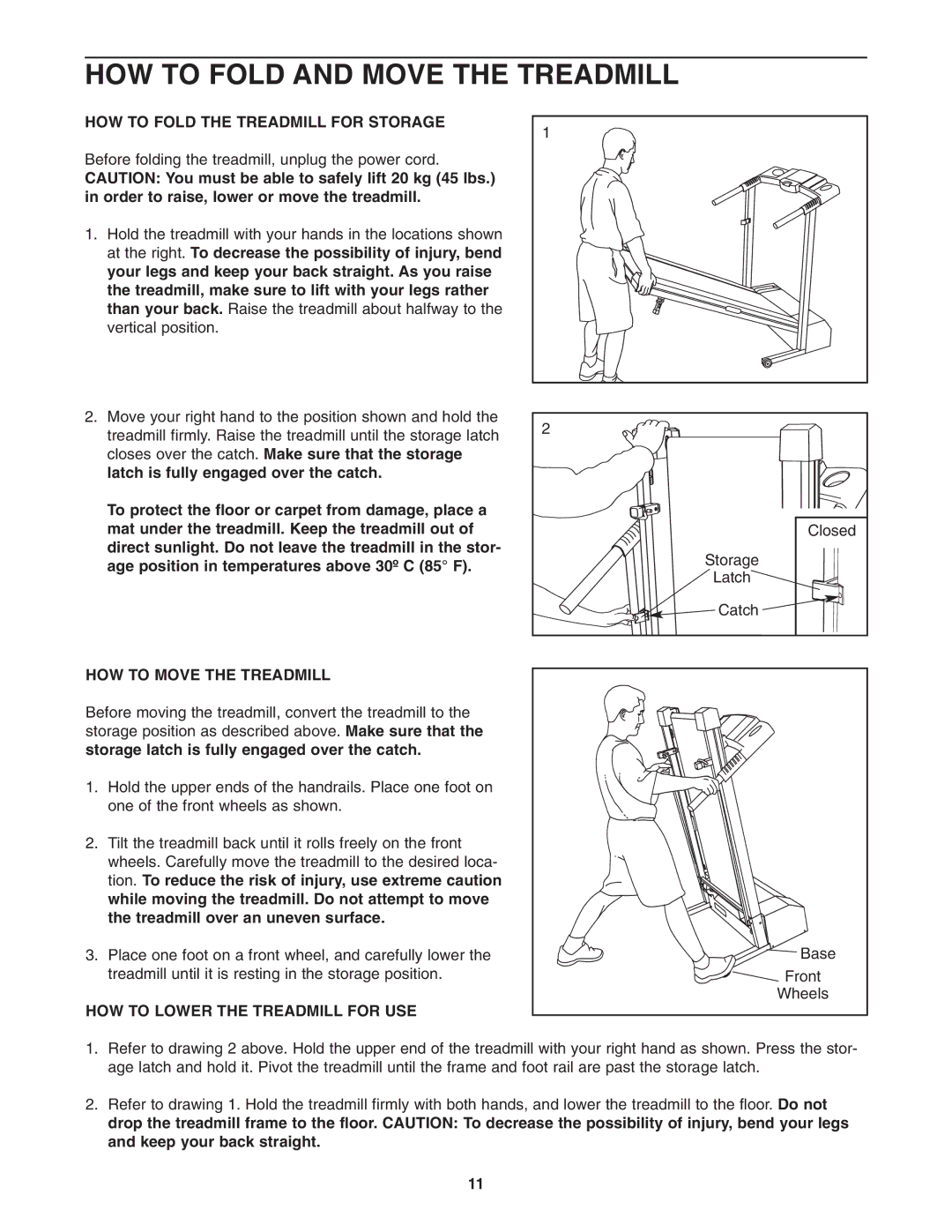 Cadence WCTL2982.0 HOW to Fold and Move the Treadmill, HOW to Fold the Treadmill for Storage, HOW to Move the Treadmill 