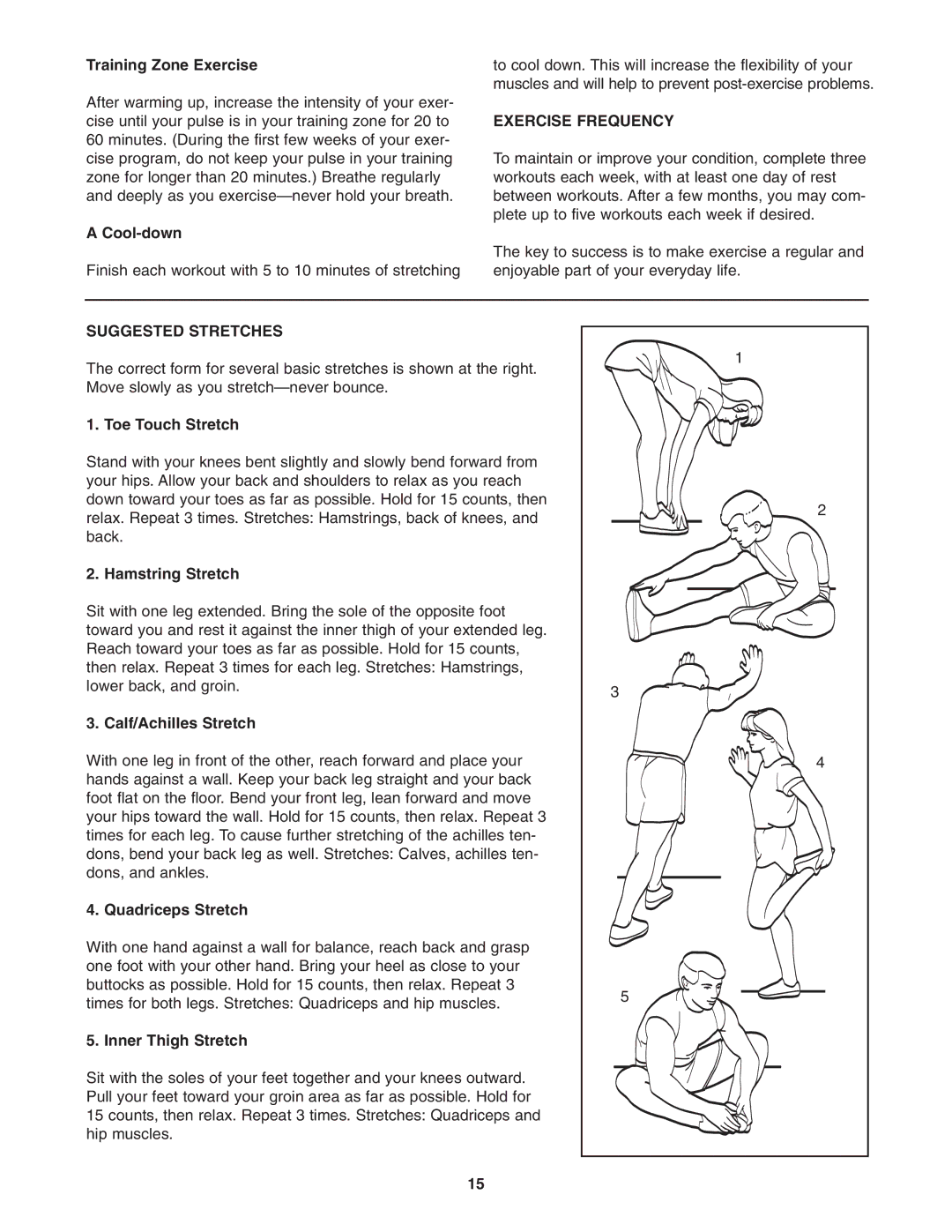 Cadence WCTL2982.0 user manual Exercise Frequency, Suggested Stretches 