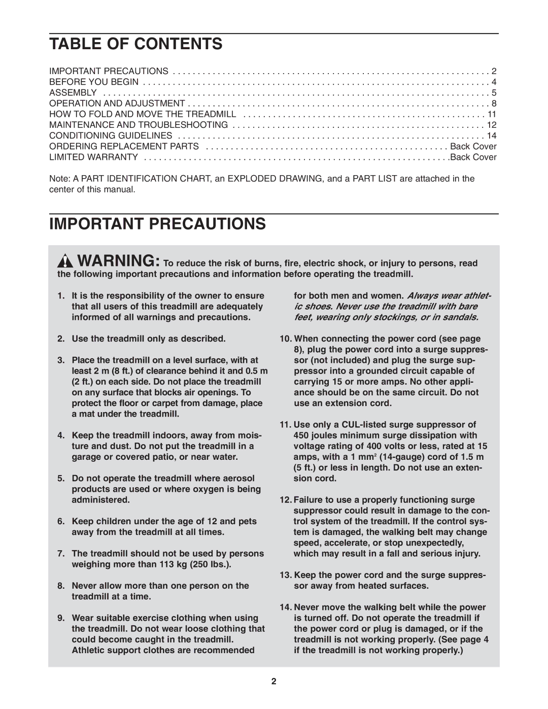 Cadence WCTL2982.0 user manual Table of Contents, Important Precautions 