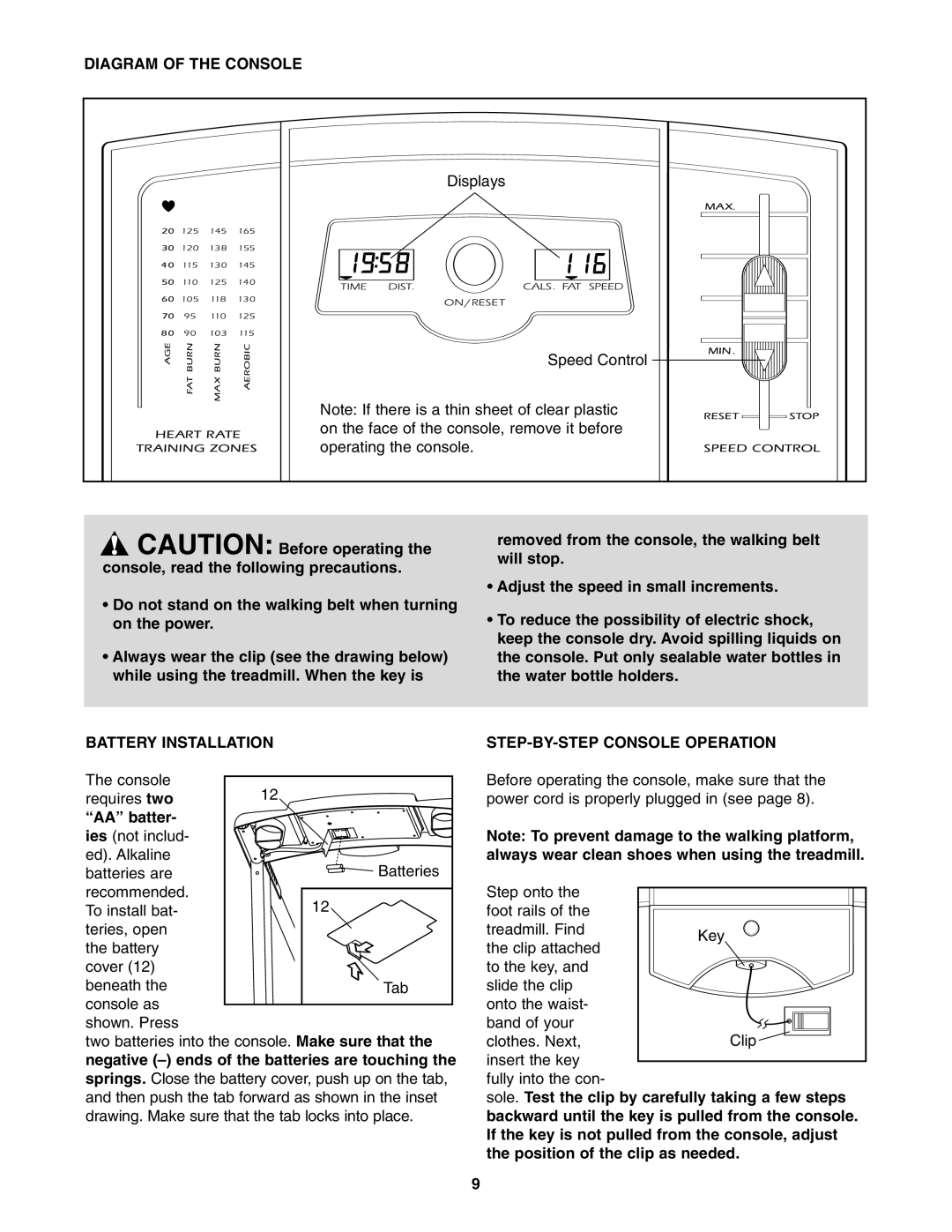 Cadence WCTL2982.0 user manual Diagram of the Console, Battery Installation, AA batter, STEP-BY-STEP Console Operation 