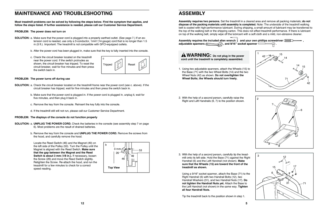 Cadence WETL21021 user manual Maintenance and Troubleshooting, Assembly, Problem The power turns off during use, Top View 