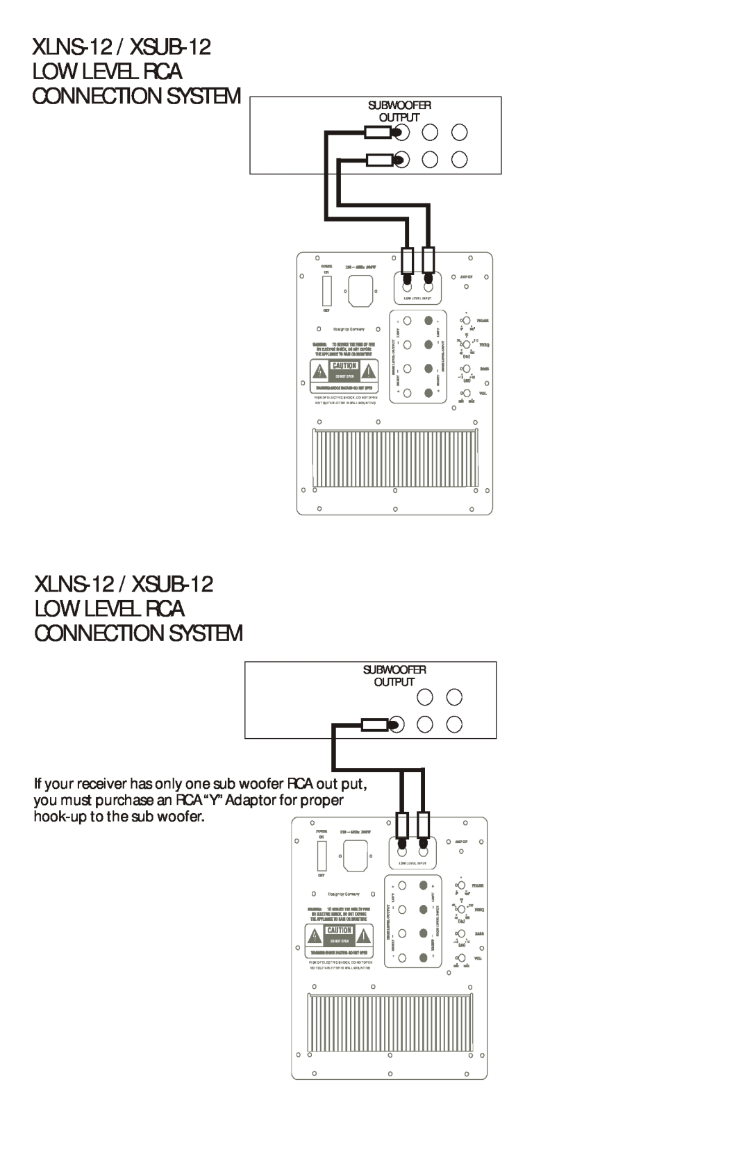 Cadence manual XLNS-12 / XSUB-12 LOW LEVEL RCA CONNECTION SYSTEM, Subwoofer Output, Design by Germany 