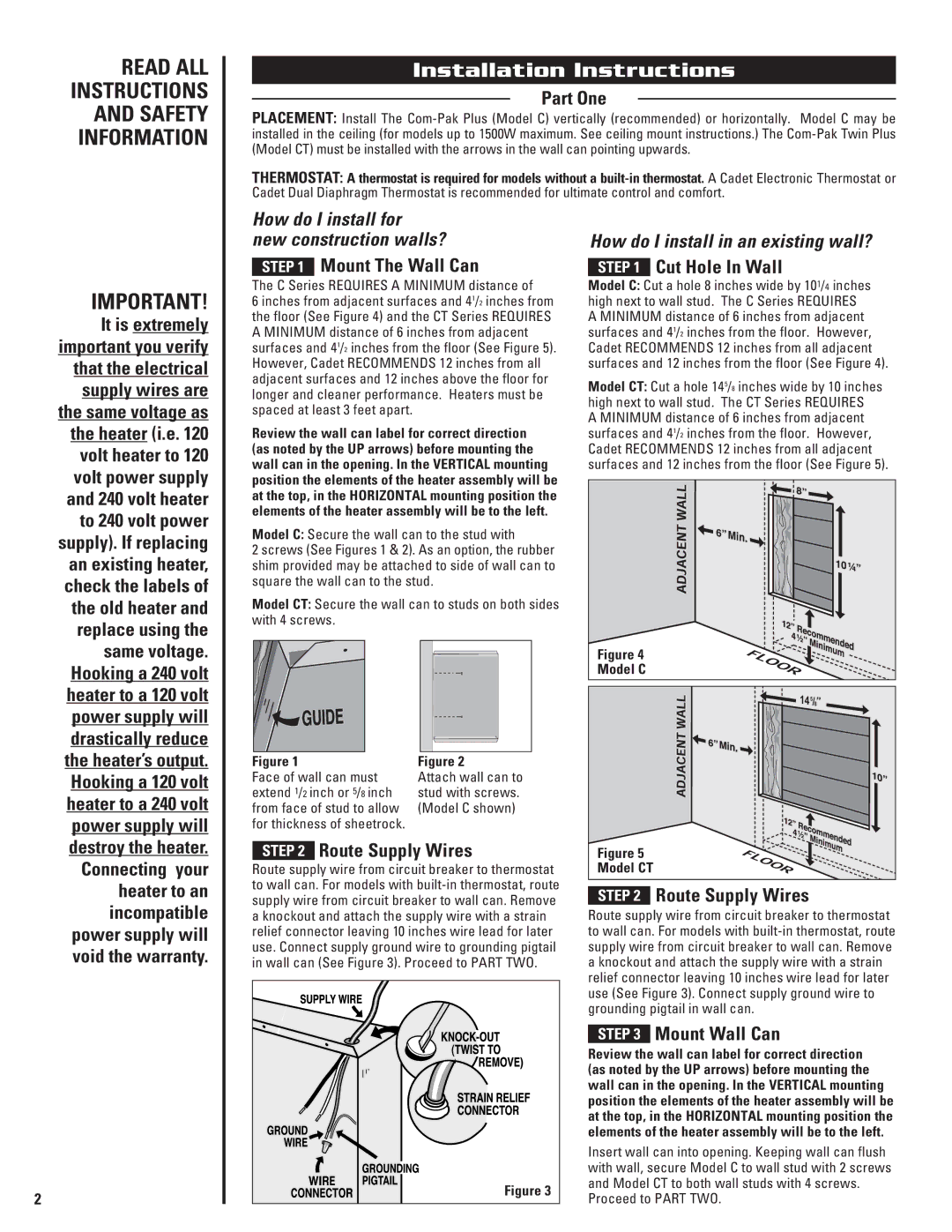 Cadet C warranty Installation Instructions 