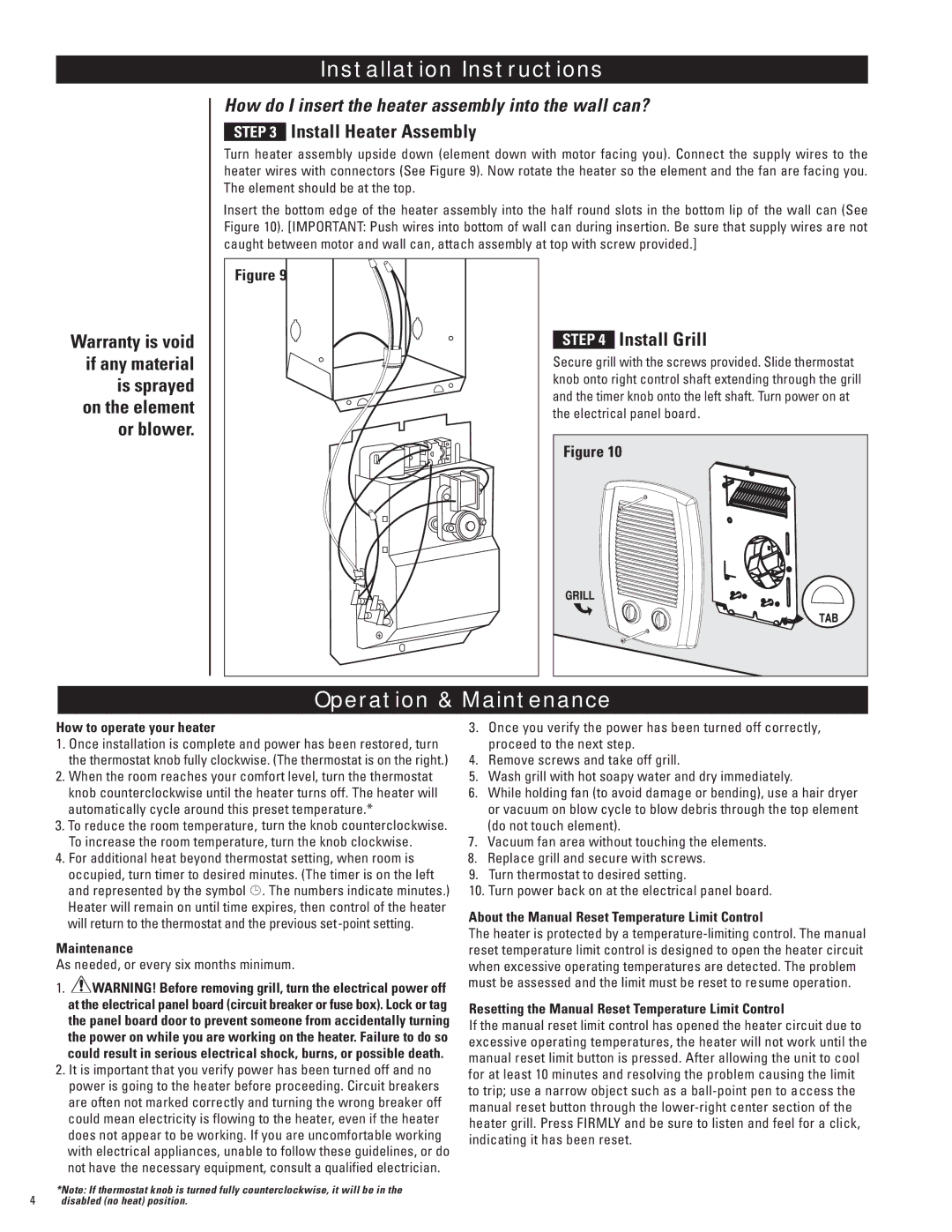 Cadet CBC103TW Operation & Maintenance, How do I insert the heater assembly into the wall can?, Install Heater Assembly 