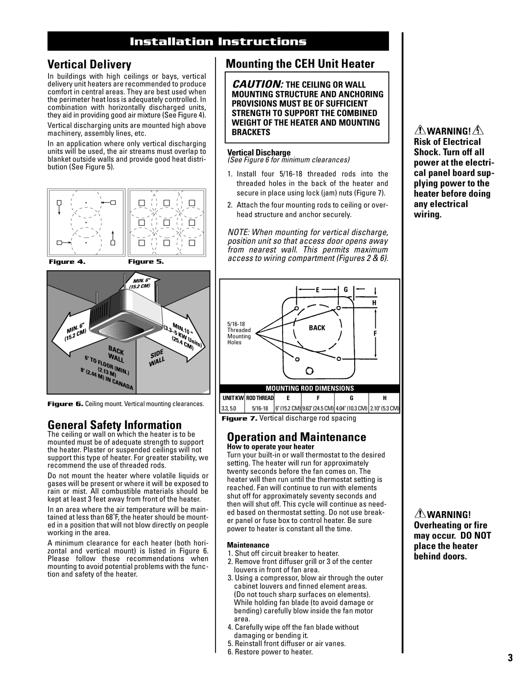 Cadet CEH-003R, CEH-005P Vertical Delivery, Operation and Maintenance, Vertical Discharge, How to operate your heater 