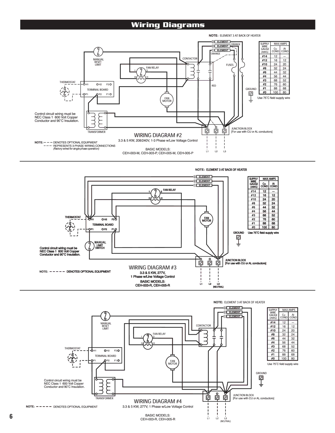 Cadet CEH-005MB, CEH-005PB, CEH-003PB, CEH-003MB, CEH-003SB, CEH-003RB, CEH-005SB, CEH-005R warranty Wiring Diagrams 