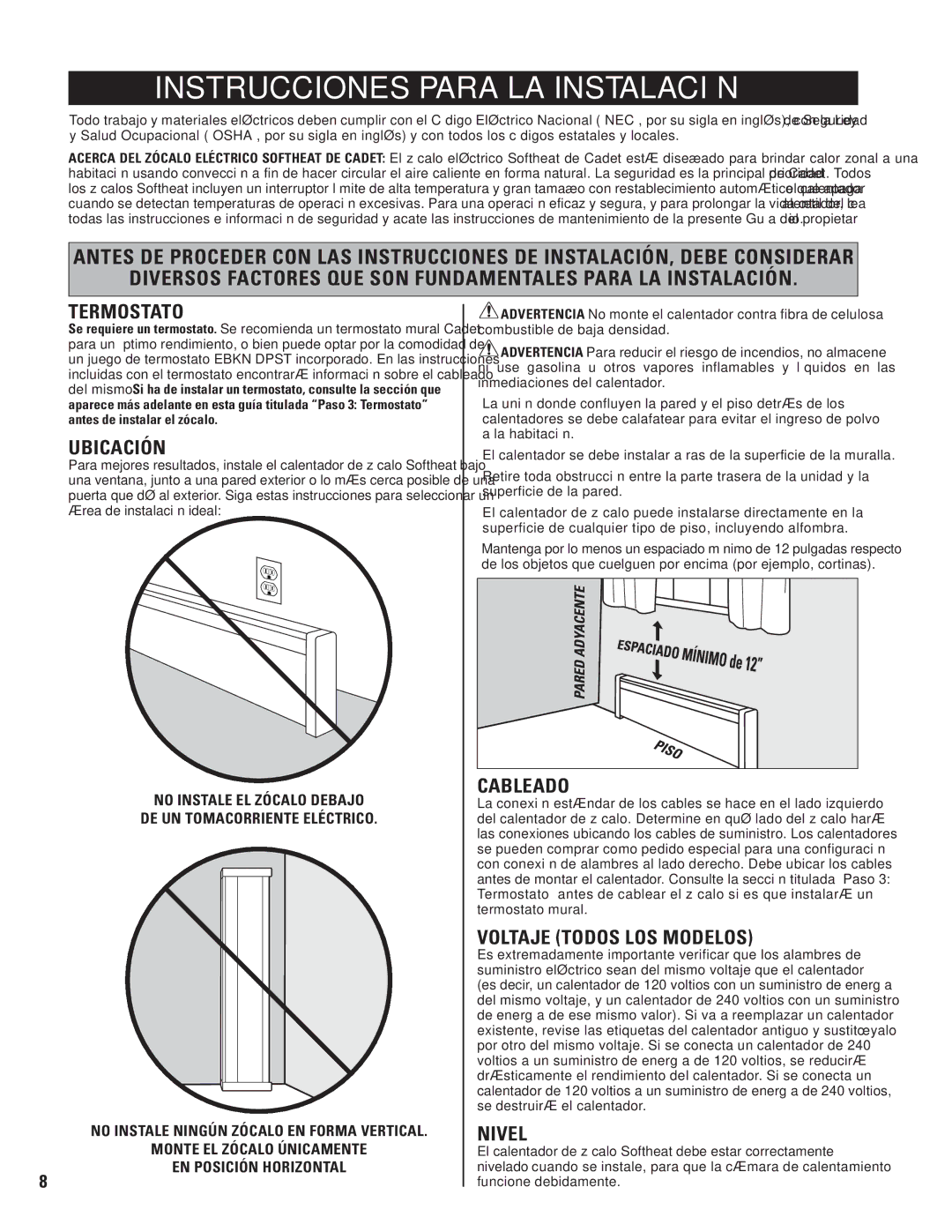 Cadet EBHN750-8, EBHN500-8, EBHN1500-8, EBHN1250-8, EBHN1000-8 warranty Instrucciones Para LA Instalación 