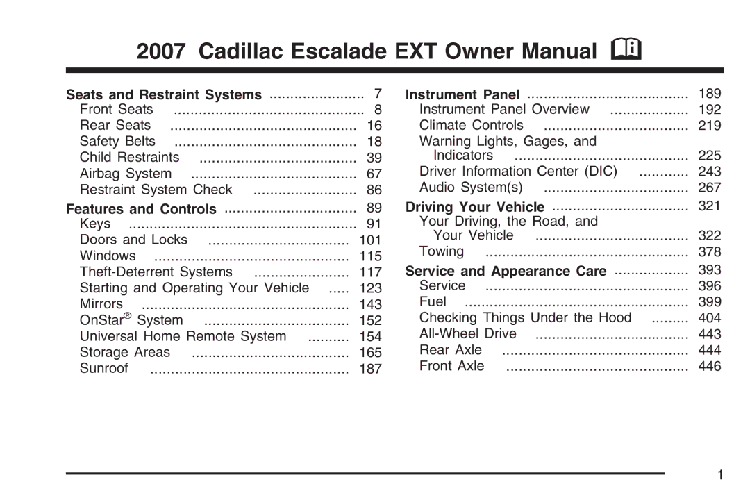 Cadillac 2007 owner manual Cadillac Escalade EXT Owner Manual M 