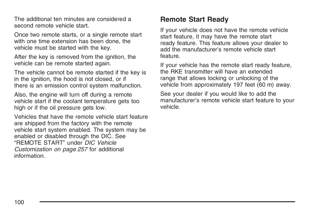 Cadillac 2007 owner manual Remote Start Ready 