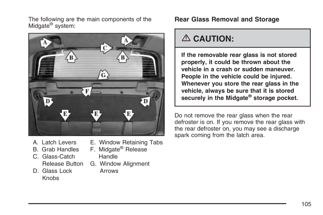 Cadillac 2007 owner manual Rear Glass Removal and Storage 