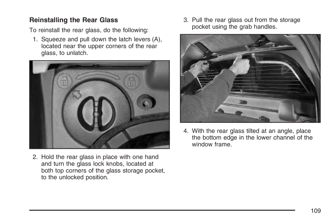 Cadillac 2007 owner manual Reinstalling the Rear Glass 