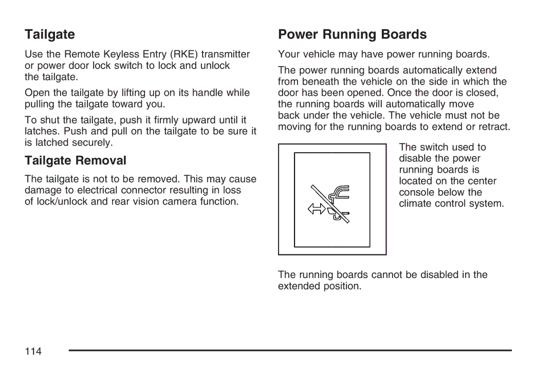 Cadillac 2007 owner manual Power Running Boards, Tailgate Removal 