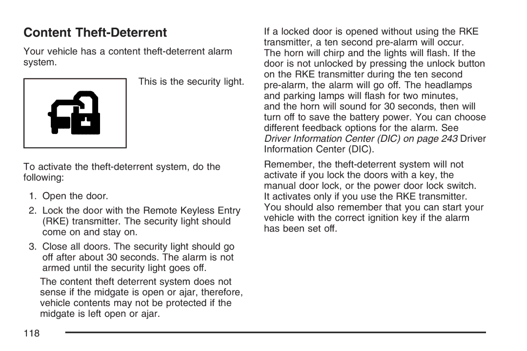 Cadillac 2007 owner manual Content Theft-Deterrent 