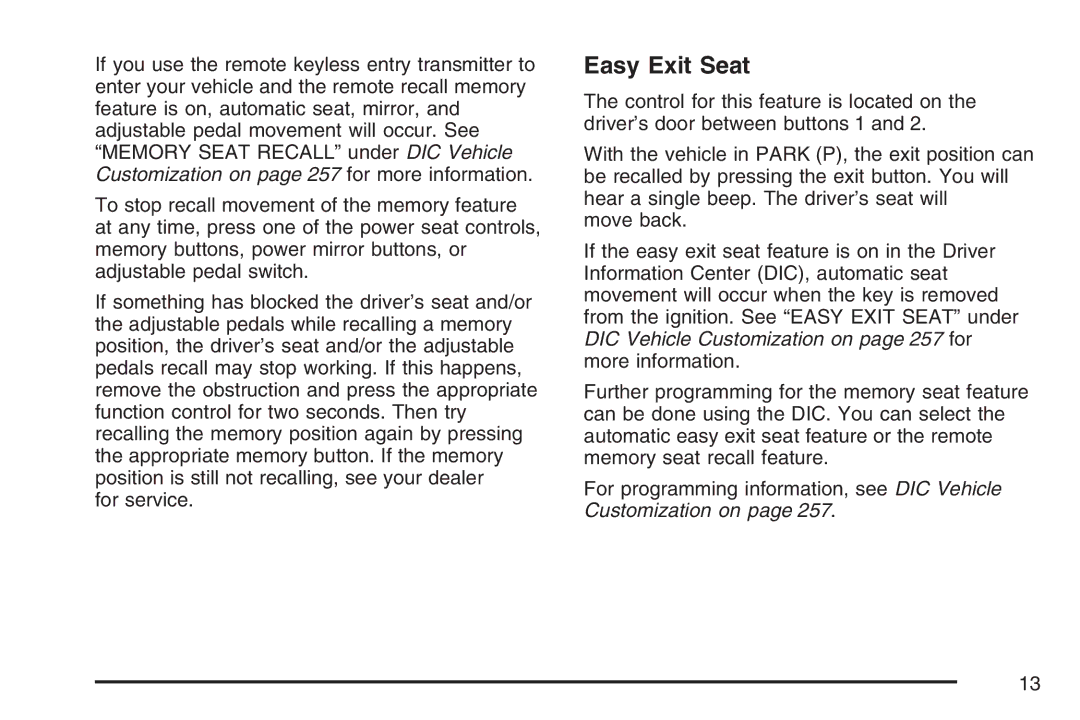 Cadillac 2007 owner manual Easy Exit Seat 