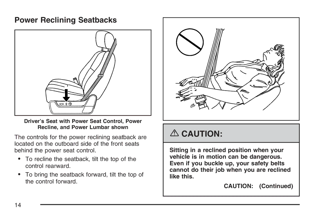 Cadillac 2007 owner manual Power Reclining Seatbacks 