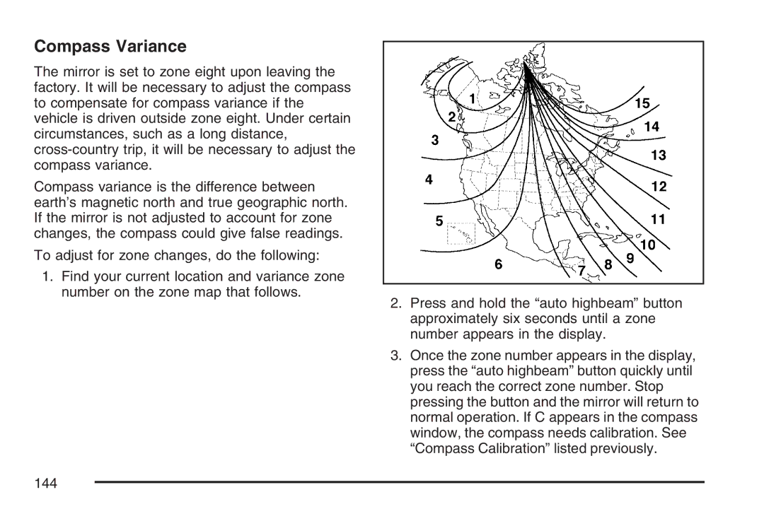 Cadillac 2007 owner manual Compass Variance 