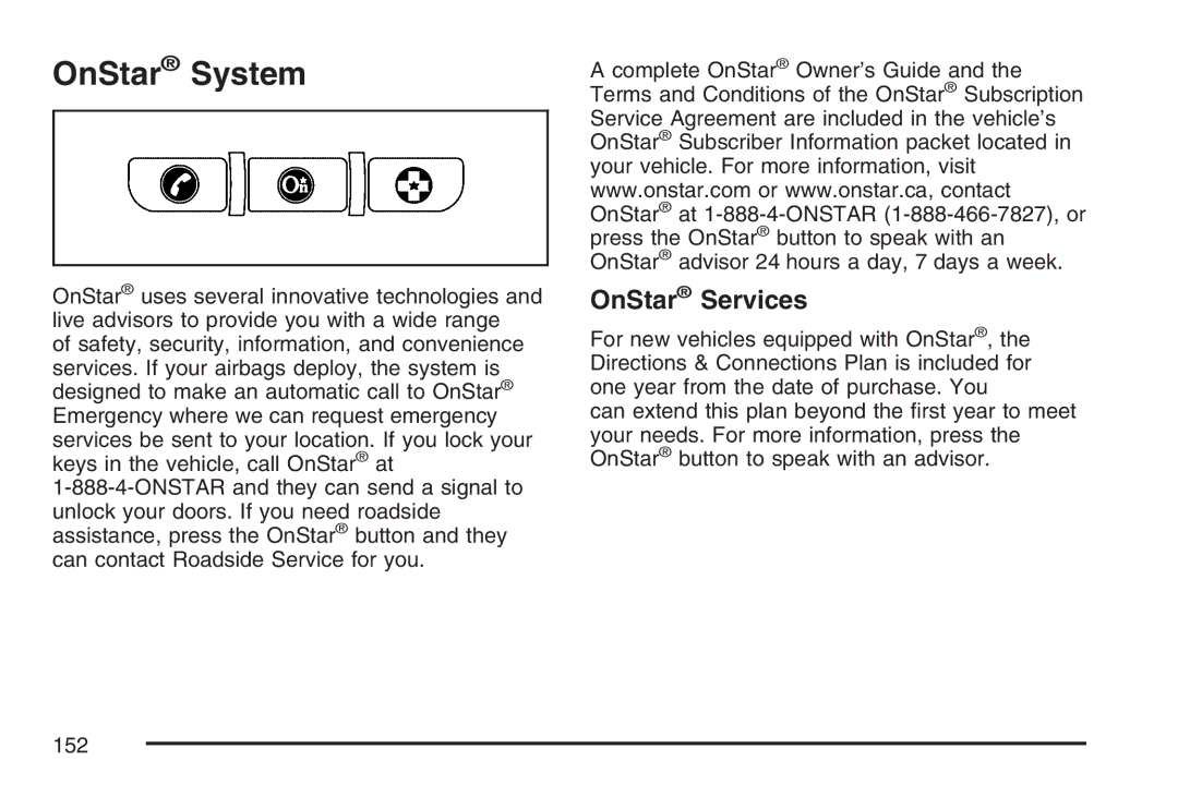 Cadillac 2007 owner manual OnStar System, OnStar Services 