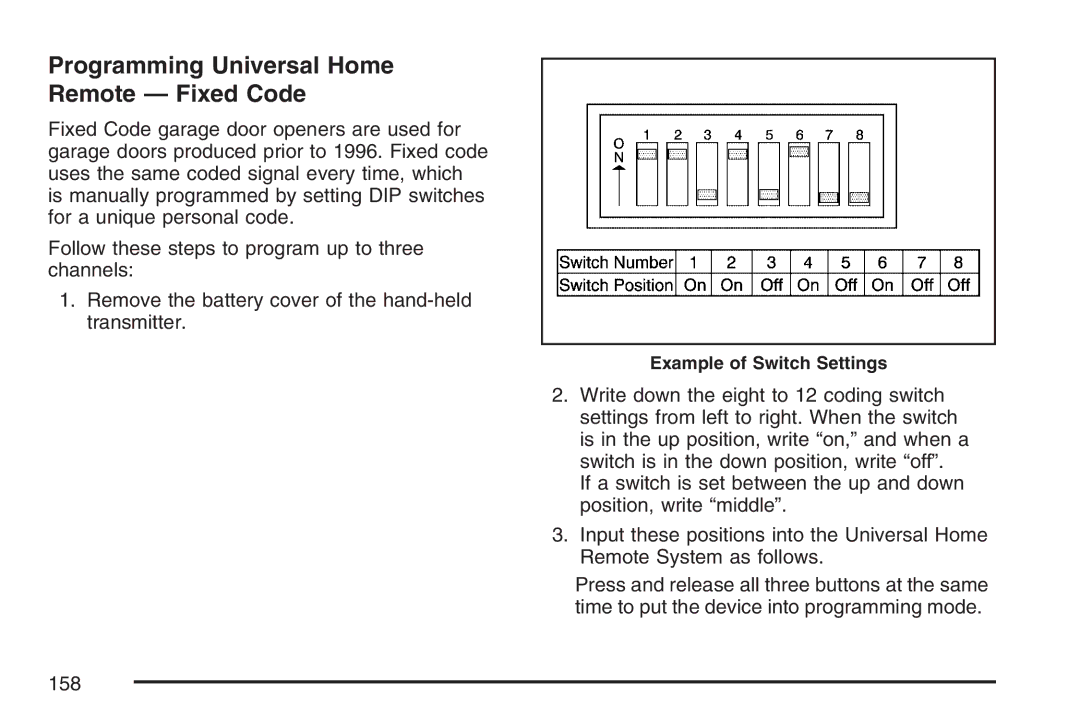 Cadillac 2007 owner manual Programming Universal Home Remote Fixed Code 