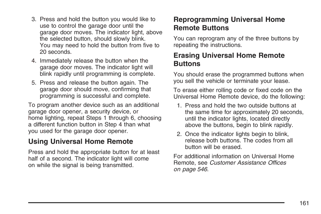 Cadillac 2007 owner manual Using Universal Home Remote, Reprogramming Universal Home Remote Buttons 