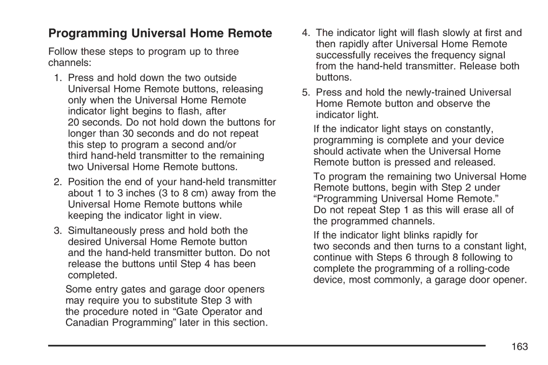 Cadillac 2007 owner manual Programming Universal Home Remote 