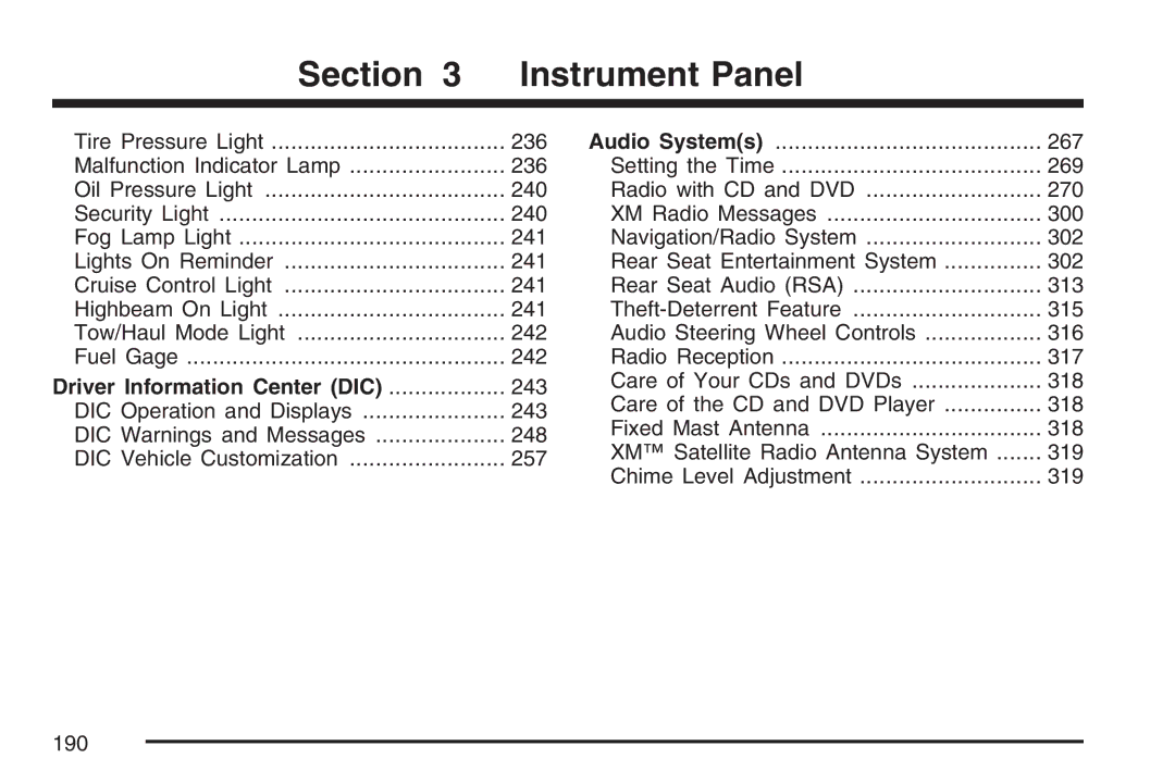 Cadillac 2007 owner manual Section Instrument Panel 